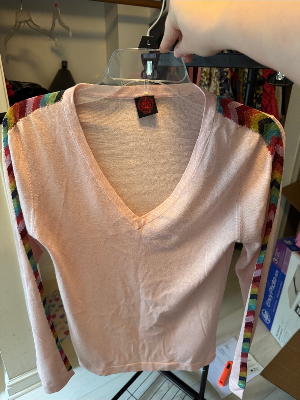 Happy Sheep for Anthropologie Women's Light Pink V-Neck Sweater
